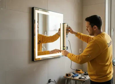 Install bathroom mirror with lighting