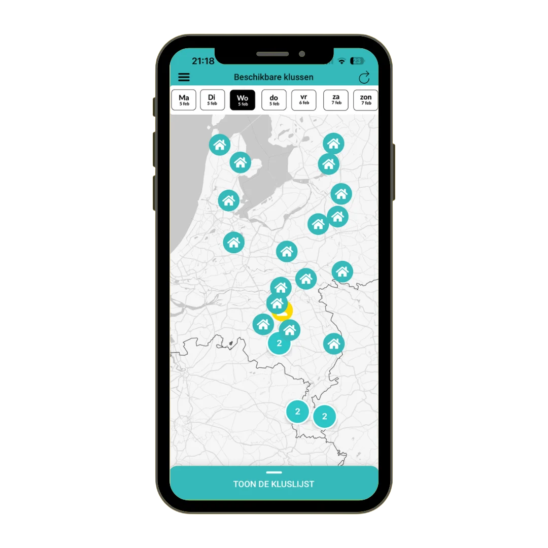 Kaartweergave van beschikbare klussen in de Zoofy Pro app