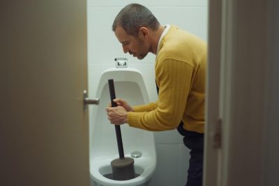 Verstopte urinoir laten ontstoppen