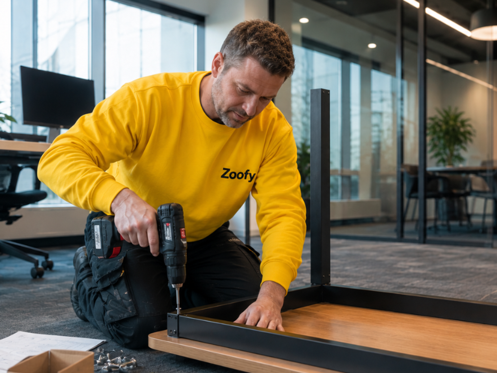 Zoofy professional carrying out maintenance at an office